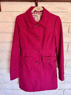 Tulle Women's Bright Fuchsia Button-Front Long Pea Coat Size Medium